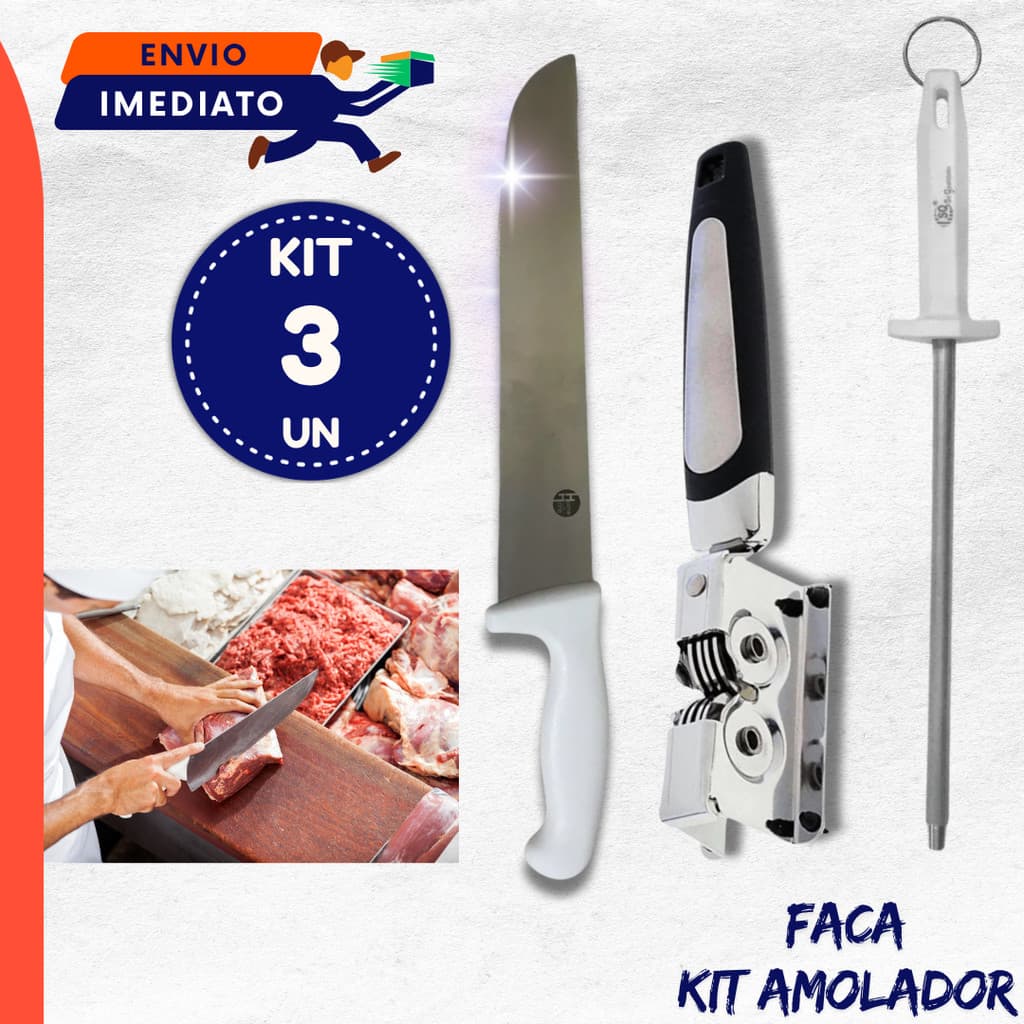 Conjunto para Churrasco Faca Inox Top Chef com Chaira e Afiador 1 2 3 unidades
