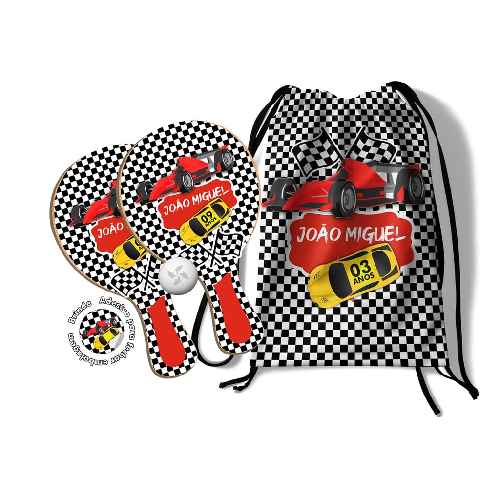 7/10/15/20/25 Kit Mochilinha e Raquetes Ping Pong - Carros de corrida