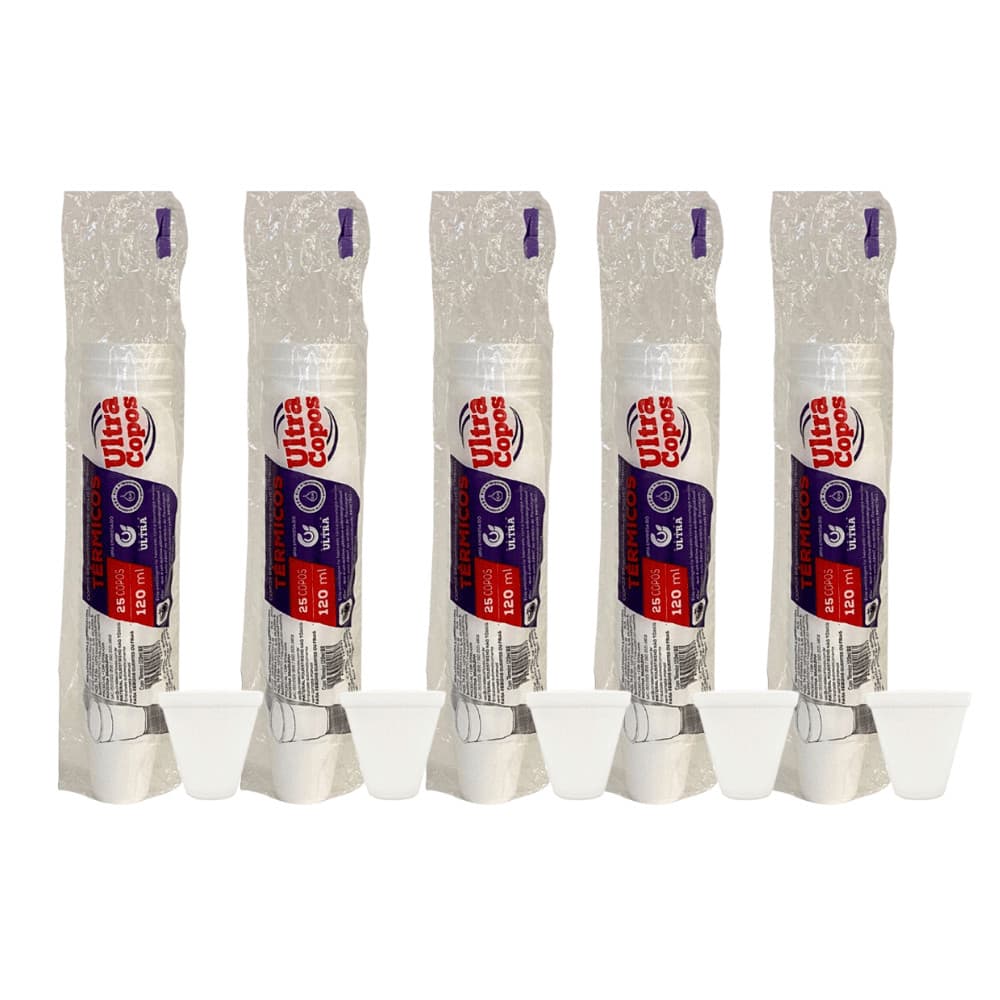 5 Pacotes de Copo de isopor Térmico 120ml Linha Replast Ultra com 25 unidades (125 unidades no total)