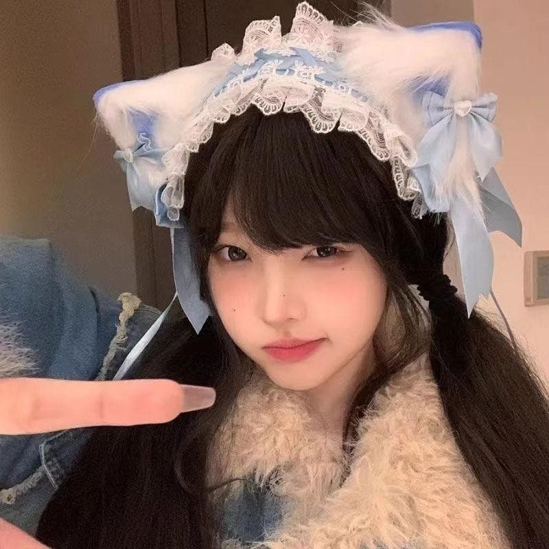 Decorador 3 Pçs/Set Feminino Y2K Menina Artesanal Arco Laço Hairband Orelha Lolita Cosplay Acessórios Para O Cabelo Novo