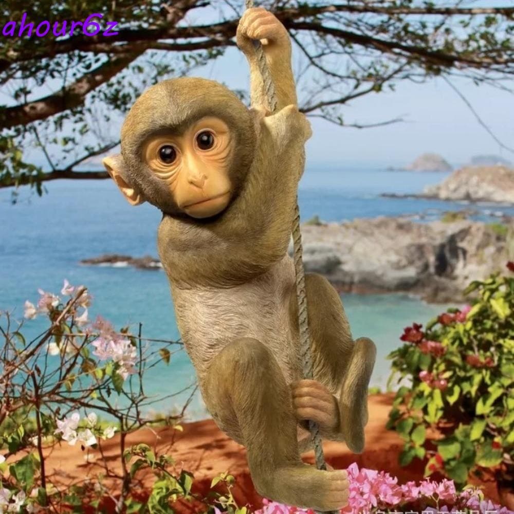 Estatueta De Macaco De Escalada De Jardim AHOURZ , Ornamento De Suspensão Artesanato Em Resina Bonito , Estátua De Anima