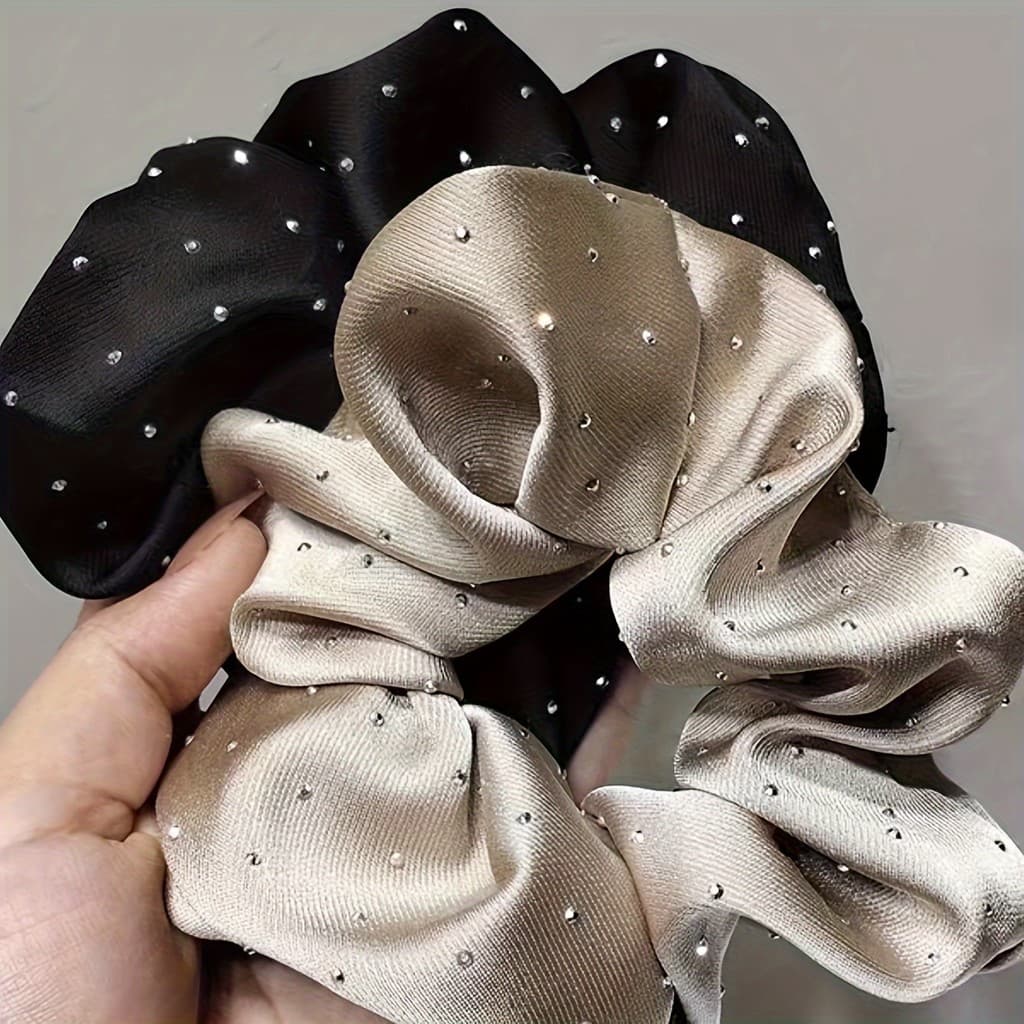 3 Peças de Scrunchies de Cetim com Decoração de Strass, Laços de Cabelo Macios e Confortáveis para Rabo de Cavalo e Aces