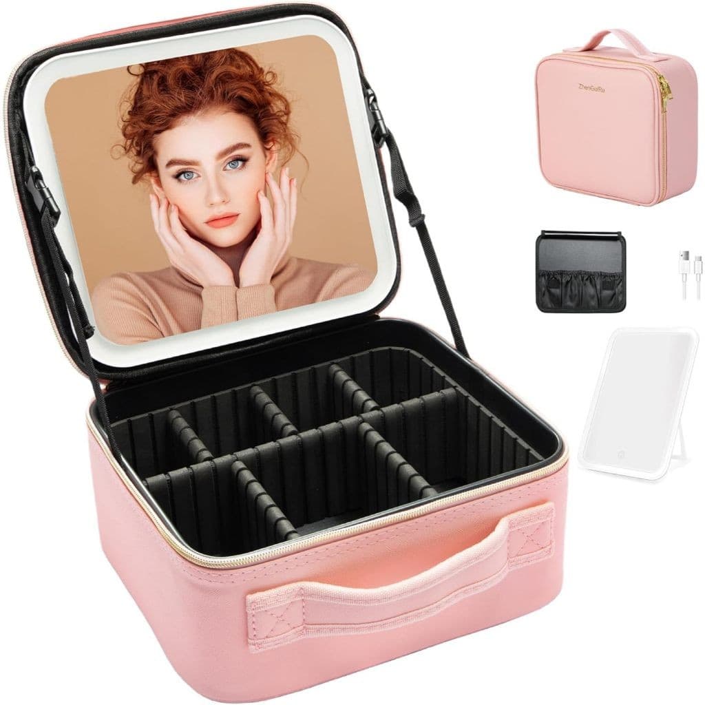 Kit Maleta Maquiagem Profissional Com Espelho e Luz Led e paleta de maquiagem