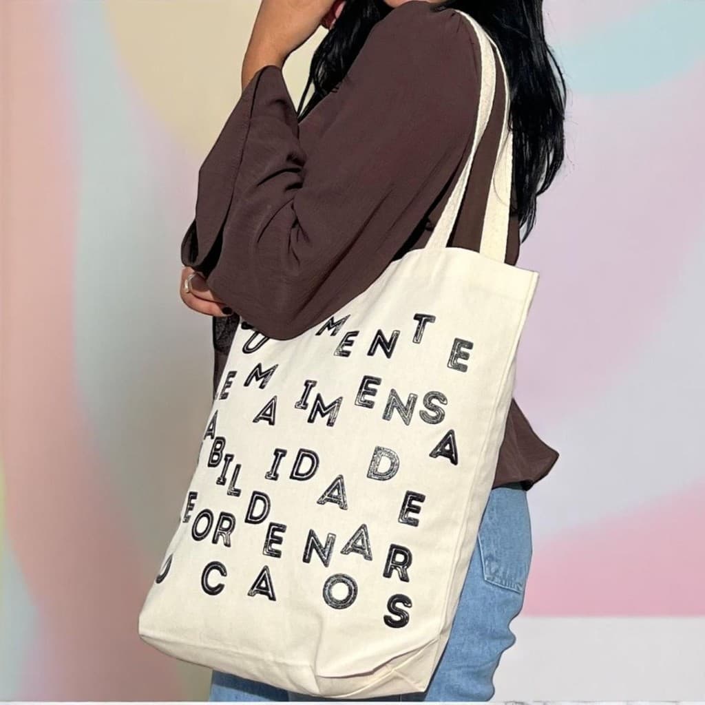 Sacola bolsa Ecobag 100% Algodão Minimalista Frase Caos Praia Férias Presente SK