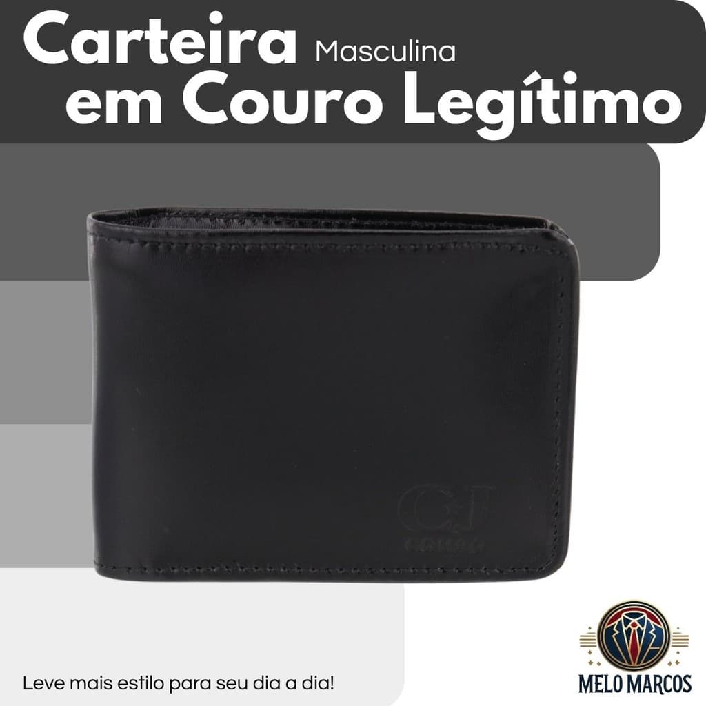 Carteira Masculina Couro 100% Legítimo Bovino Premium com Fecho de Pressão