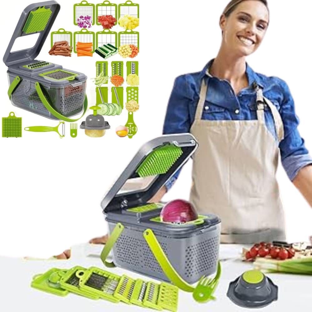Conjunto Cortador e Ralador de Vegetais Legumes Frutas Multiuso Com 16 Peças Fatiador