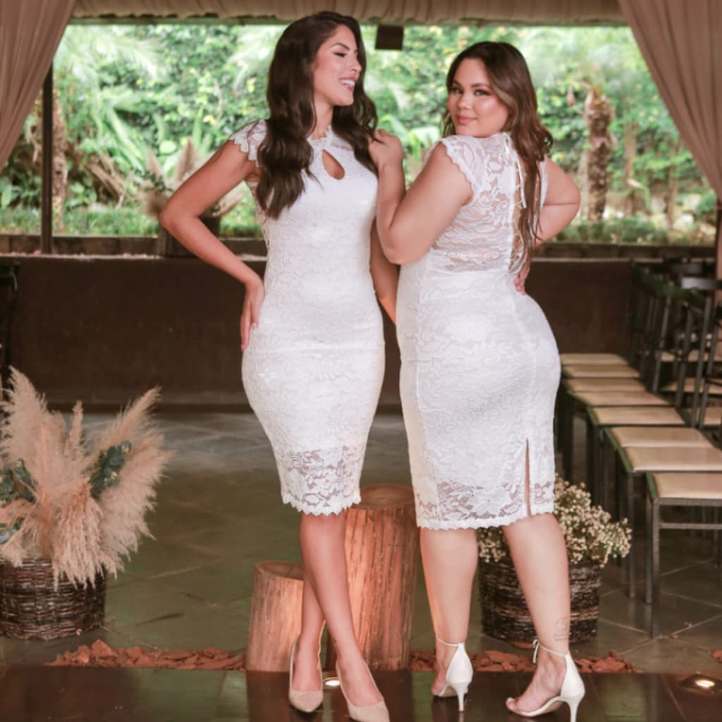 Vestido Midi Branco Casamento Civil Elegante Sofisticado Feminino Cerimônia Especial