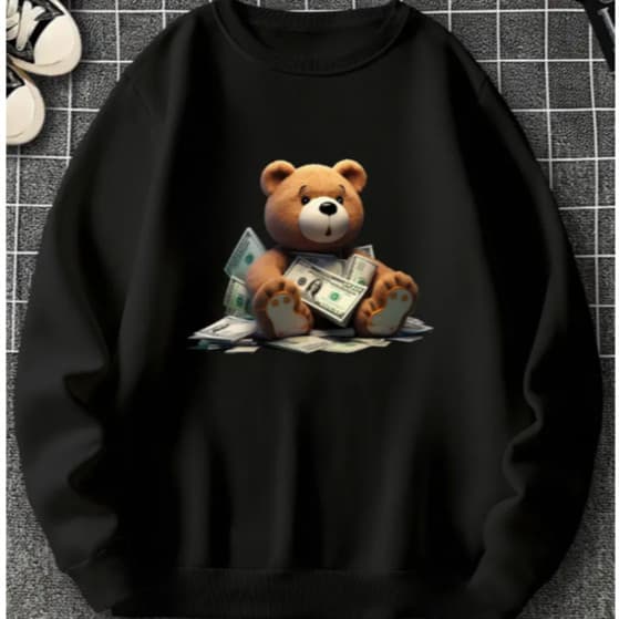 Moletom Gola Redonda Urso Unissex Money Minimalista Estilo Softwear Quentinho