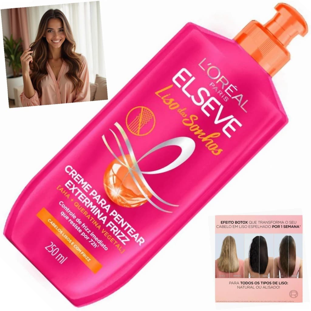 Creme para Pentear Elseve Liso dos Sonhos 250ml Antifrizz 72h AHA Queratina Vegetal