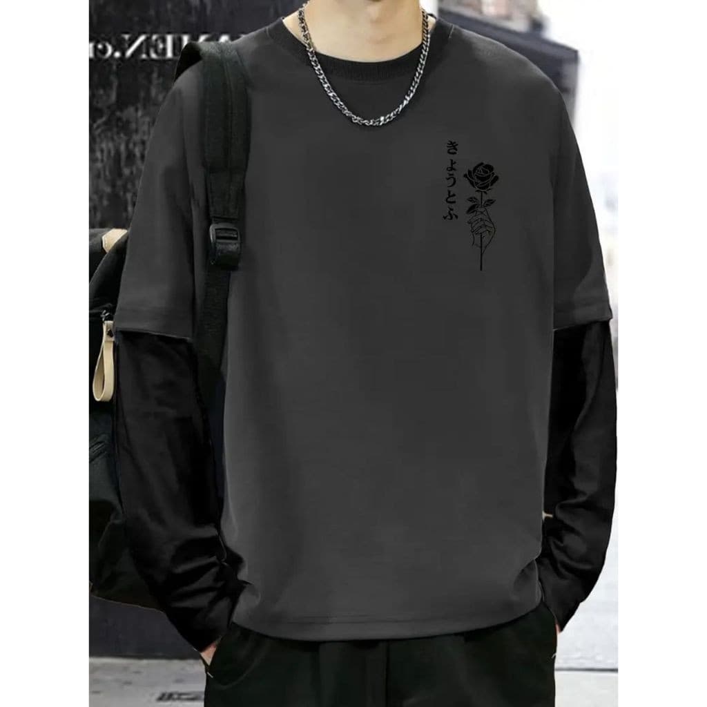 Camiseta Manga Longa Chumbo Streetwear Modelo: "Rosa" - Tumblr CAMLG-1492-GRF  NESTAR