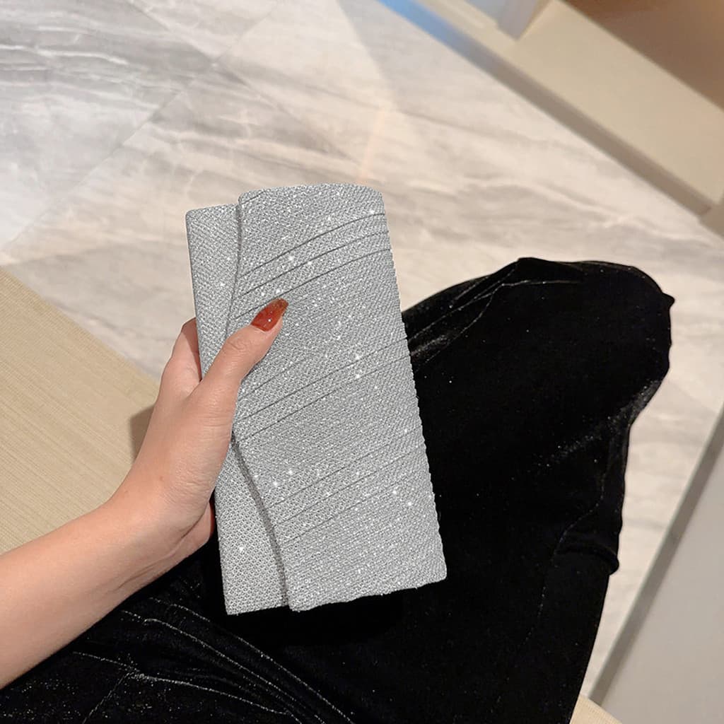 Bolsa Clutch Festa Texturizada com Brilho e Alça Transversal Removível para Jantar Casamento Y1055