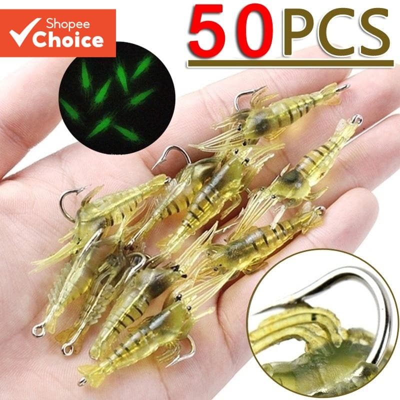 Camarão Macio Atrai Isca Artificial Com Ganchos 50pcs 4cm Para Pesca