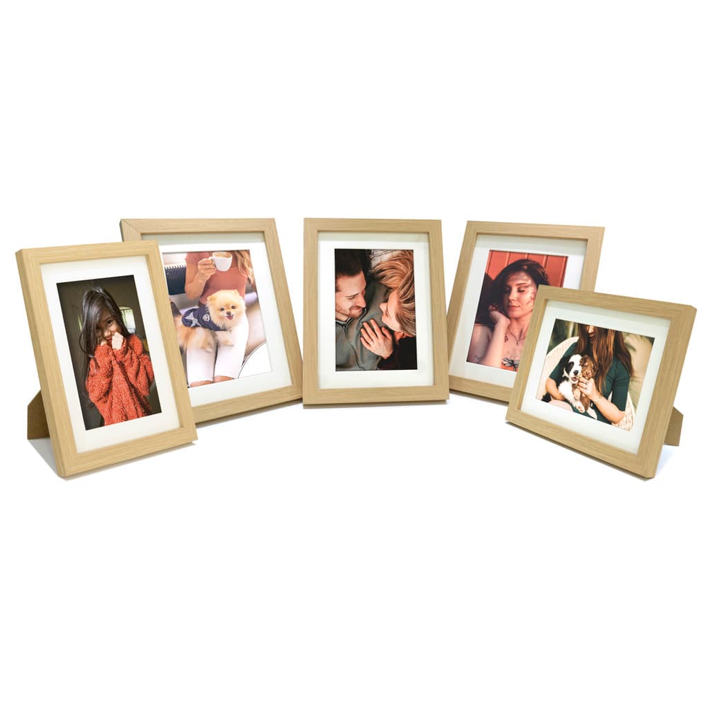 Kit 5 Porta Retratos Foto 10x15 Moldura Dupla Madeira E Branco