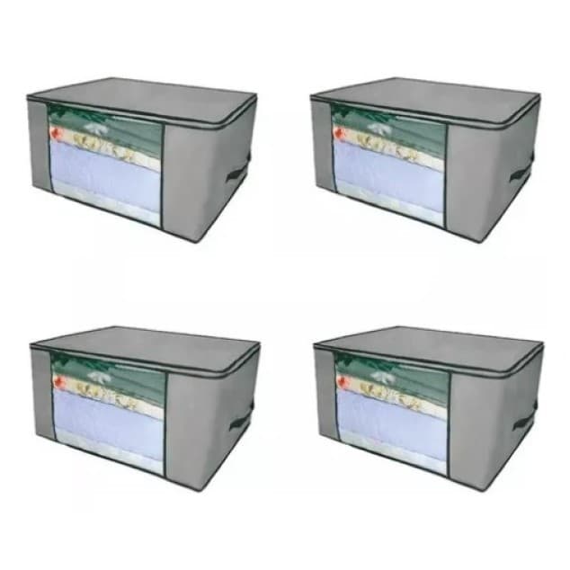 Kit 4 Organizadores Multiuso Com Zíper Cinza 60x45x30cm - Envio 24Hrs!