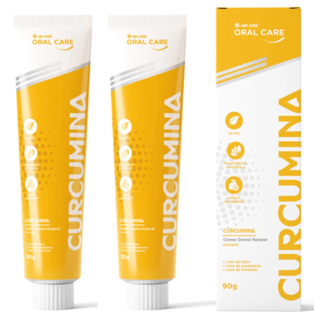 Kit 2 unidades de Gel Dental Curcumina 70g - Que Tira Mau Hálito 2 Em 1- Jan Rosê