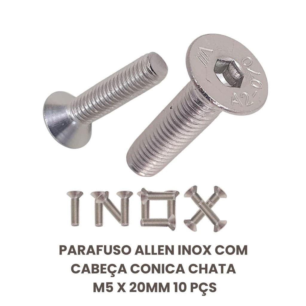 Parafuso Allen Inox Com Cabeça Conica Chata M5 X 20mm 10 Pçs