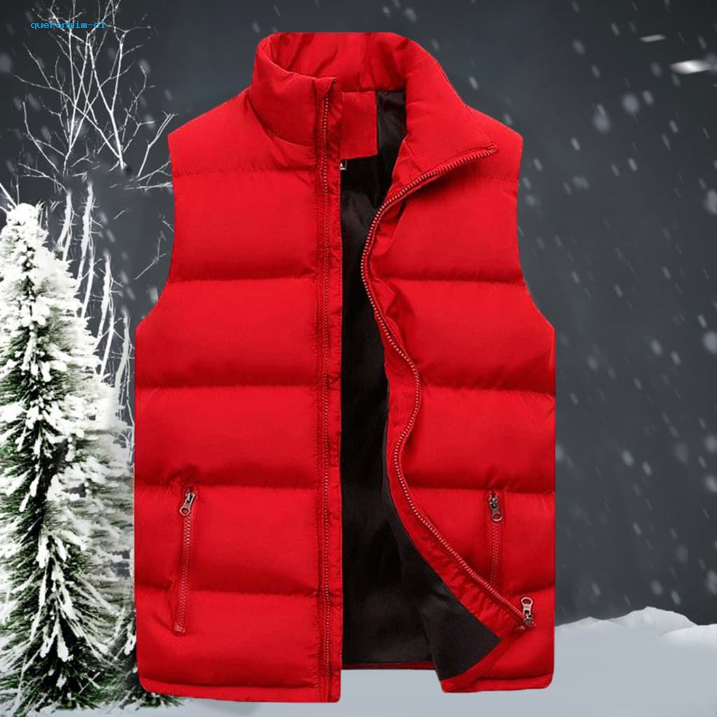 Colete Masculino Jaqueta Cor Sólida Gola Zíper Algodão Acolchoado Engrossar À Prova De Frio Plus Size Reto Streetwear
