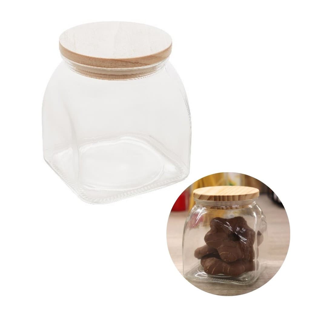 Pote de vidro borosssilicato com tampa de bambu  720ml