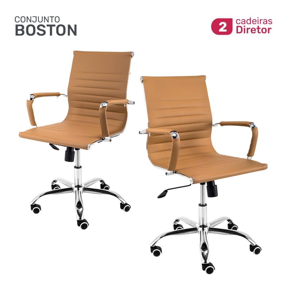 Conjunto 2 Cadeiras De Escritório Moob Boston Diretor Giratória Com Função Relax Caramelo