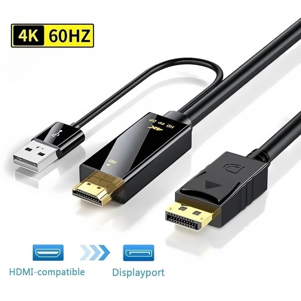 Cabo HDMI Para Tela DisplayPort 4K@60Hz 2K@120Hz 1,8M Com Energia Usb