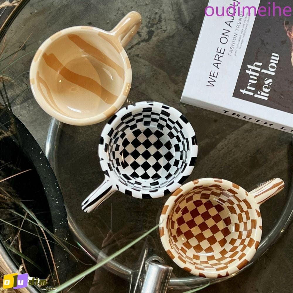 Xícara De Café De Cerâmica OUDIMEIHE , Canecas De Tabuleiro De Xadrez Irregulares INS , Copos De Água Com Alça Em Forma