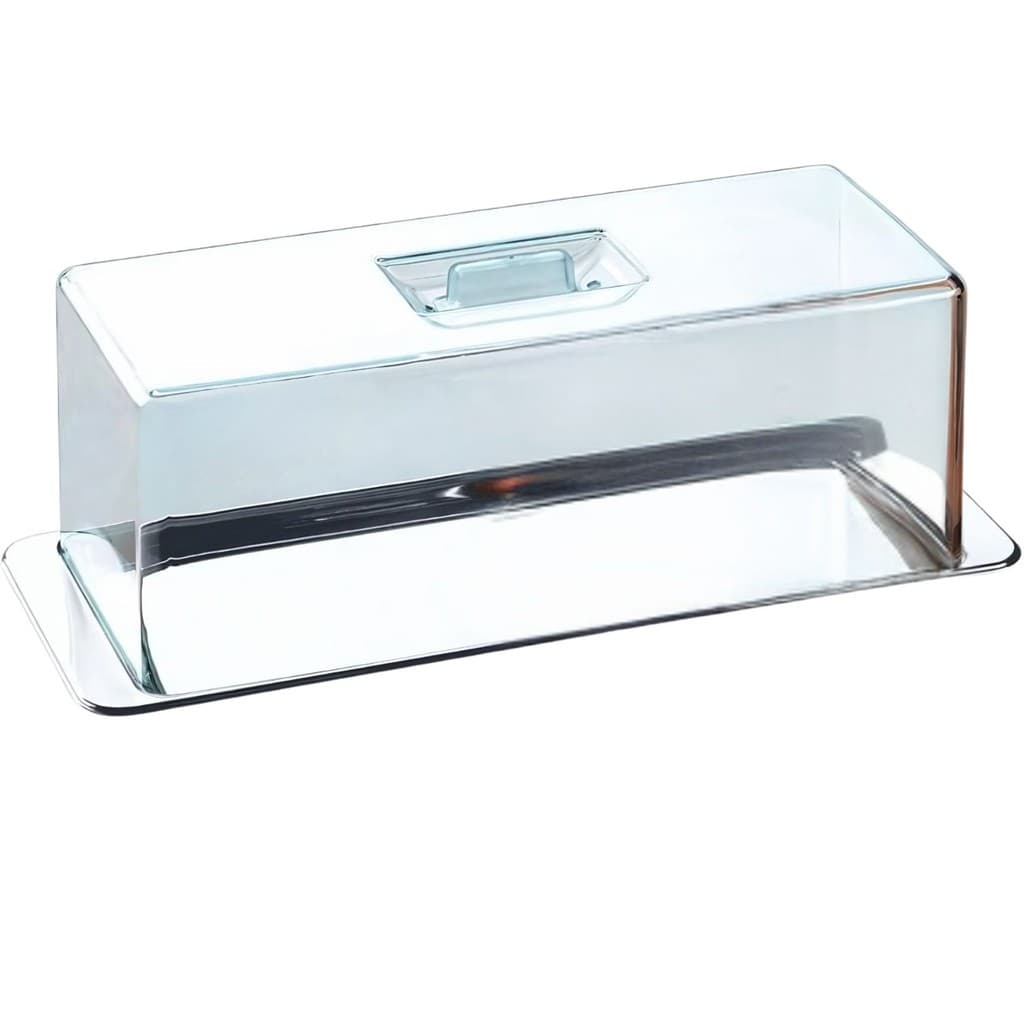 Porta Pão Brinox Átina Bandeja Inox 40x16cm Tampa Acrílica Conservar Pães Tortas Rocambole