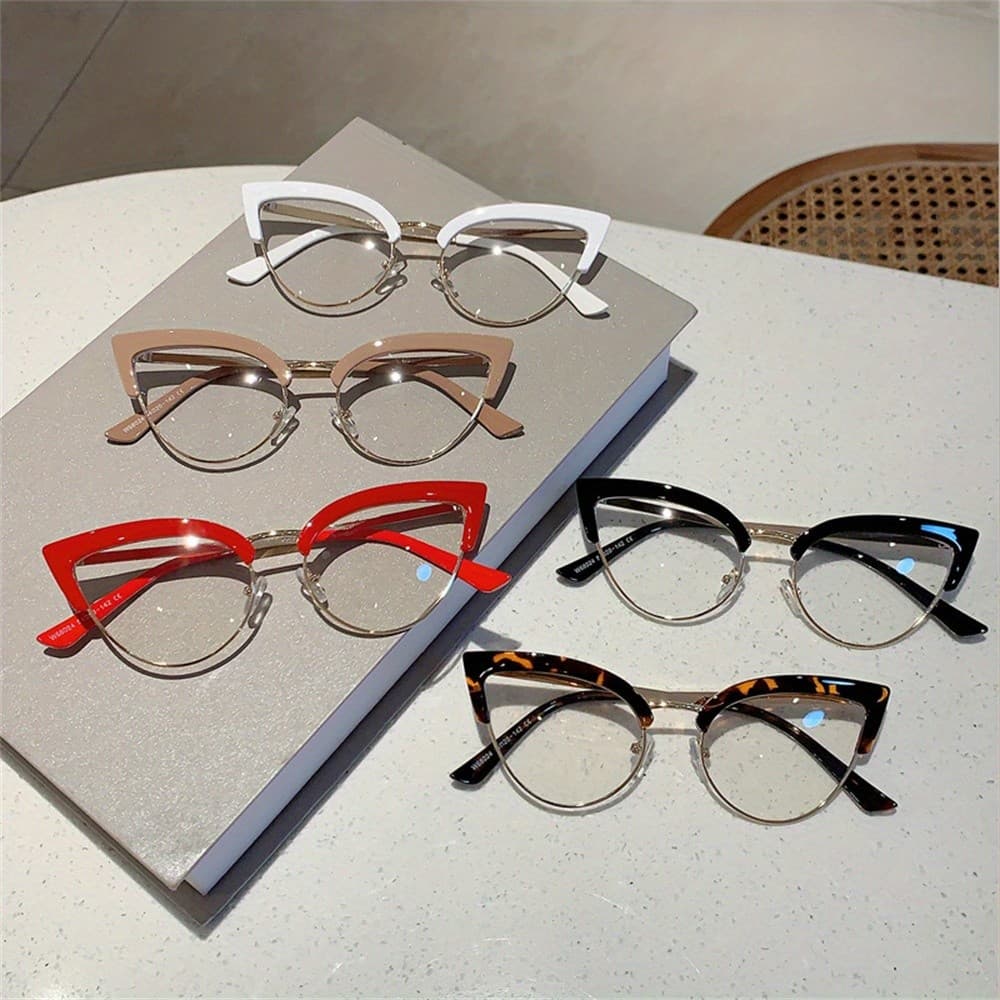 Novo Vintage Gato Olho Óculos Quadro Elegante Semi Metal Aro Feminino Na Moda Marca Design