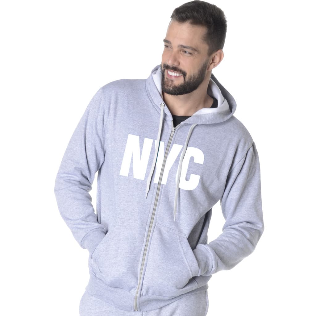 Moletom Blusa de Frio Masculino Ziper New York Casaco Jaqueta Canguru Com Capuz Plusize