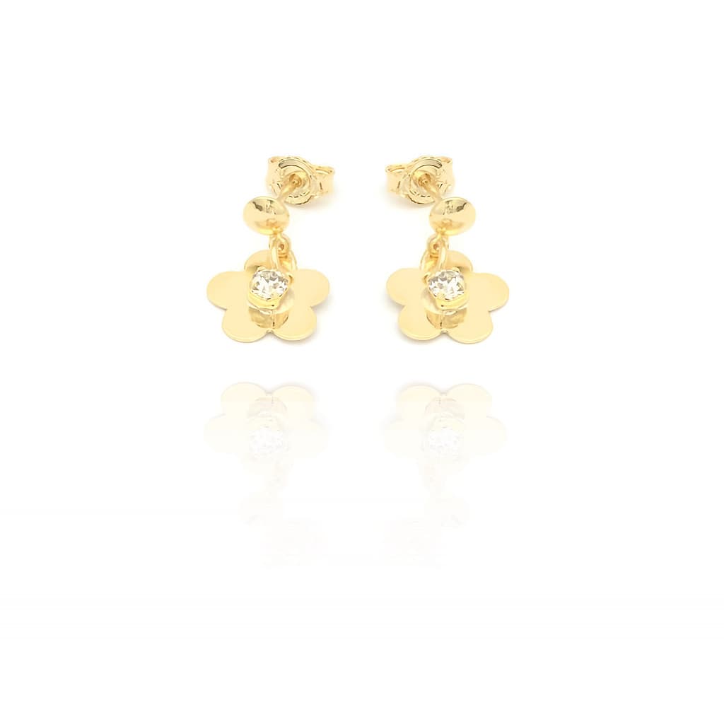 Brinco Infantil Banho de Ouro Pingente Flor com Pedra 4mm Antialérgico 2 à 5 anos - Tuttiamore