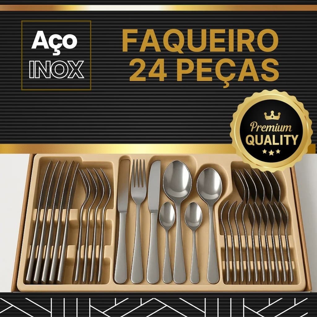 Jogo Talheres Aço Inox Faqueiro 24 Peças Elegante Moderno