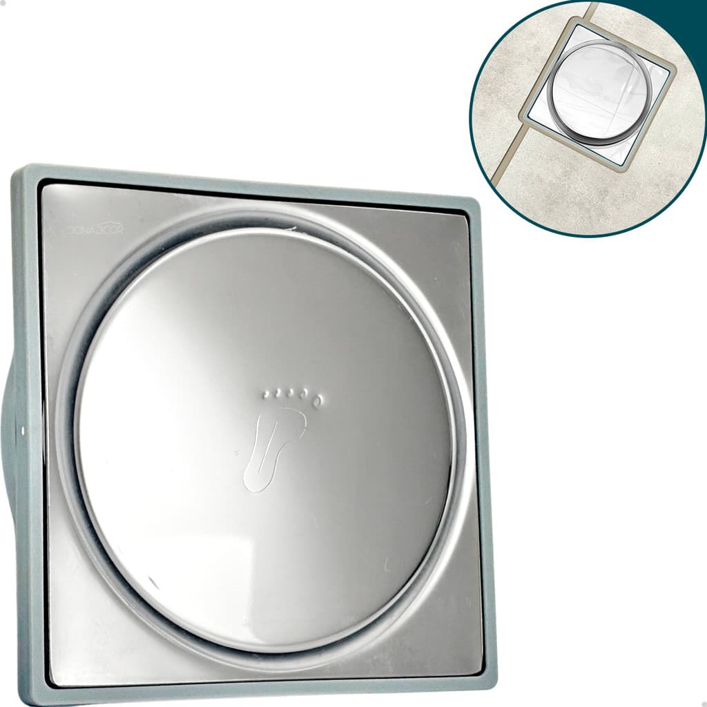 Porta Grelha Abs E Ralo Click Inox Quadrado 10x10 Kit Banheiro Caixilho Ralo Escoamento Box