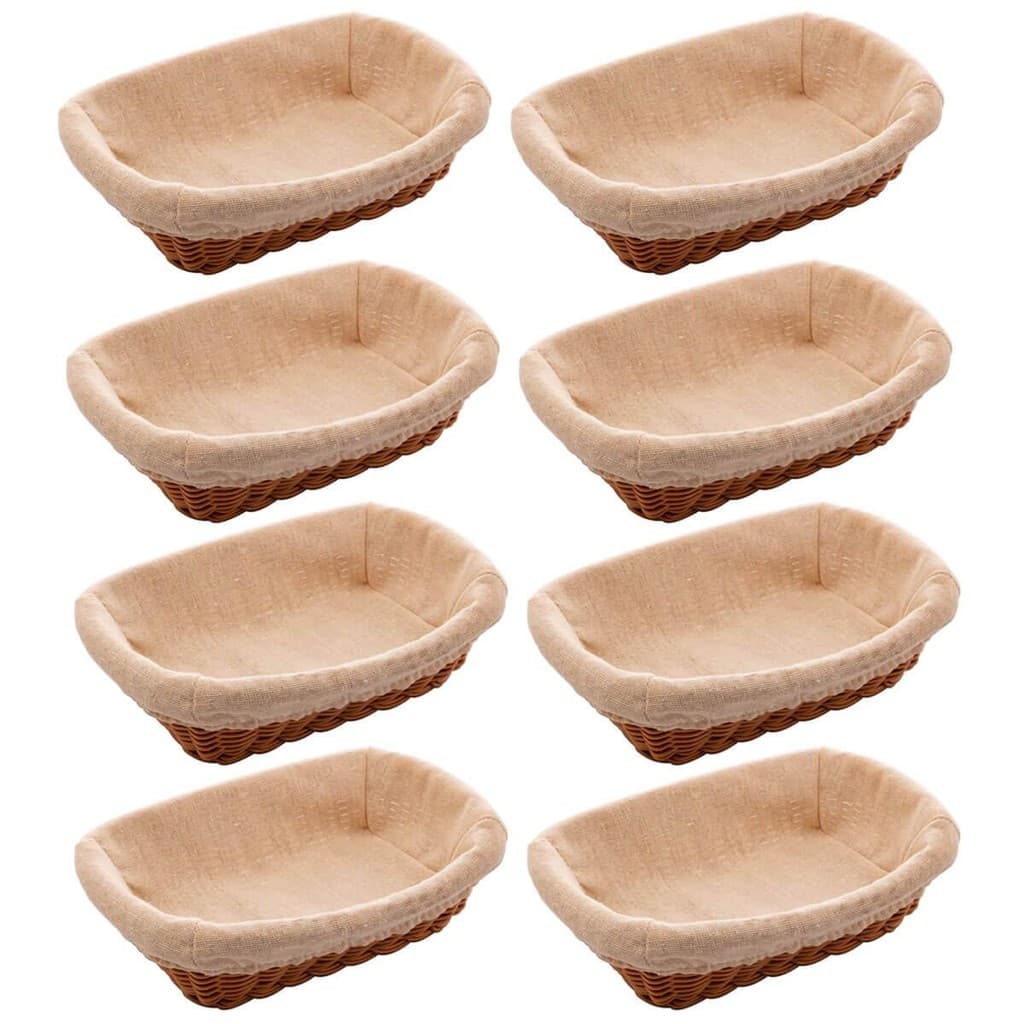 Kit 8 Cestas Porta Pão 24,5x17cm Lyor Plástico Rattan Tecido Mesa Posta Hotel