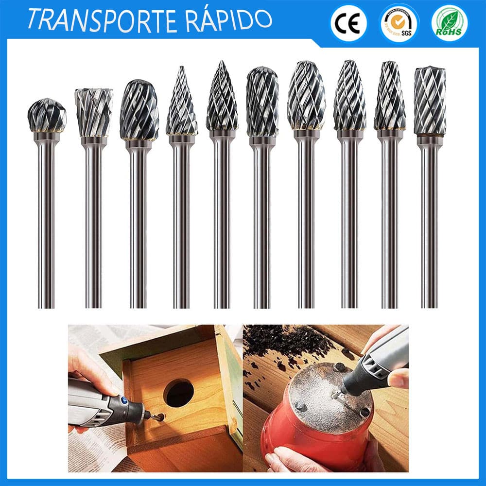 Conjunto de limas rotativas de carboneto 10pcs Conjunto de limas rotativas de aço de tungsténio Bits de moagem Fresa de