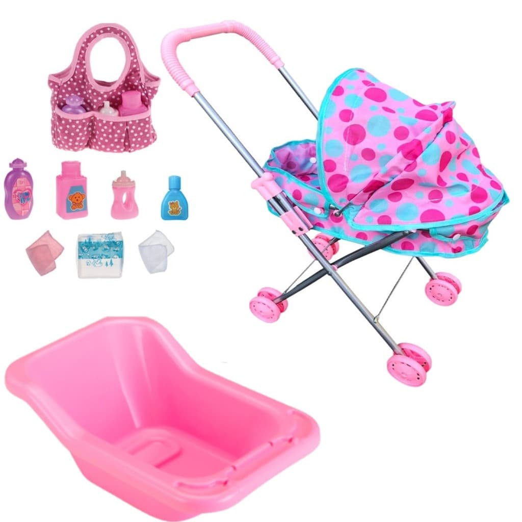 Kit Carrinho De Boneca Bebê Reborn Banheira Banho e Bolsinha