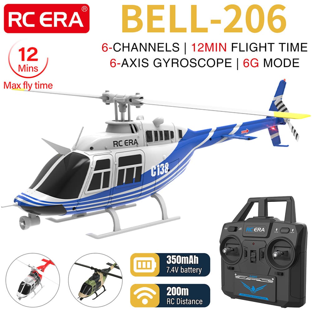 RC ERA Helicóptero 1 : 33 Bell-206 Aeronave C138 6CH Avião De Controle Remoto Giroscópio De 6 Eixos