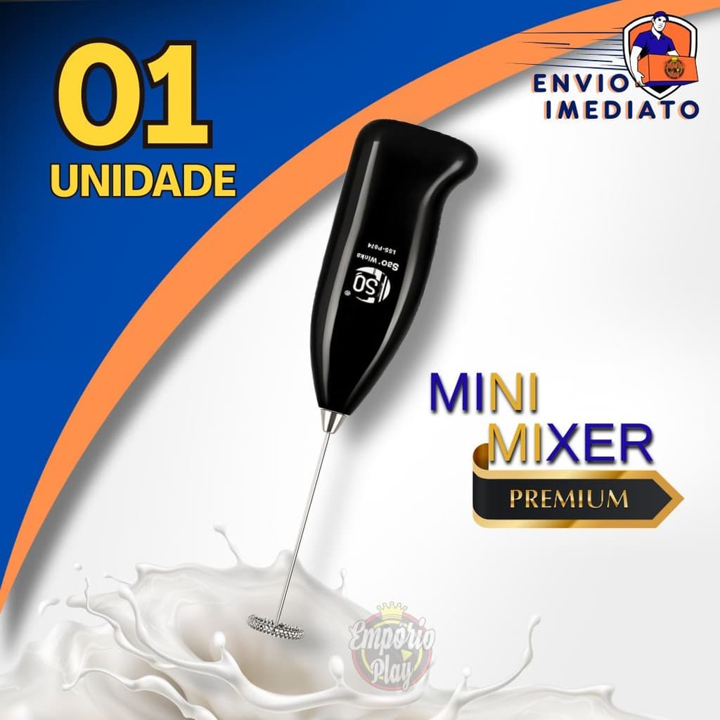 Mini Mixer Misturador Batedor Elétrico Leite Café Sucos Shake e Bebidas