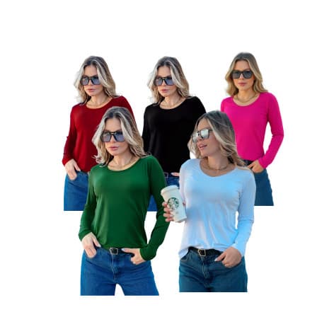 Blusa Manga Longa Básica Feminina Gola V Manga Longa em Viscolycra P, M, G E GG Segunda Pele