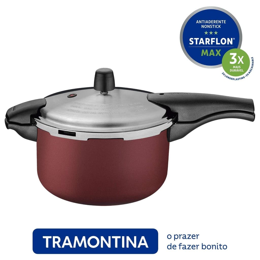 Panela de Pressão em Alumínio com Revestimento Antiaderente Starflon Max Vancouver Vermelho 6L - Tramontina