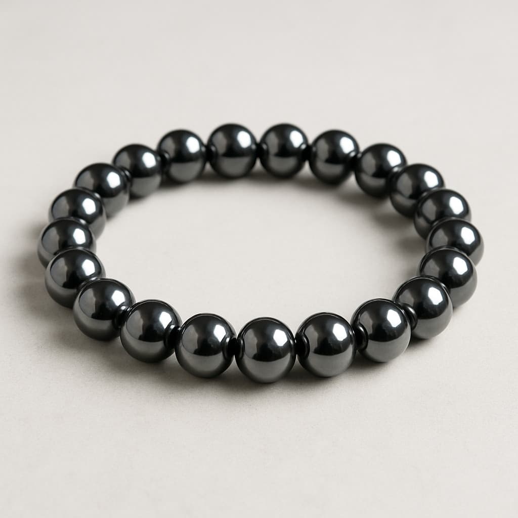Pulseira Pedra Natural Hematita Elastica Perola Masculino 6mm e 8mm Magnetica Energetica