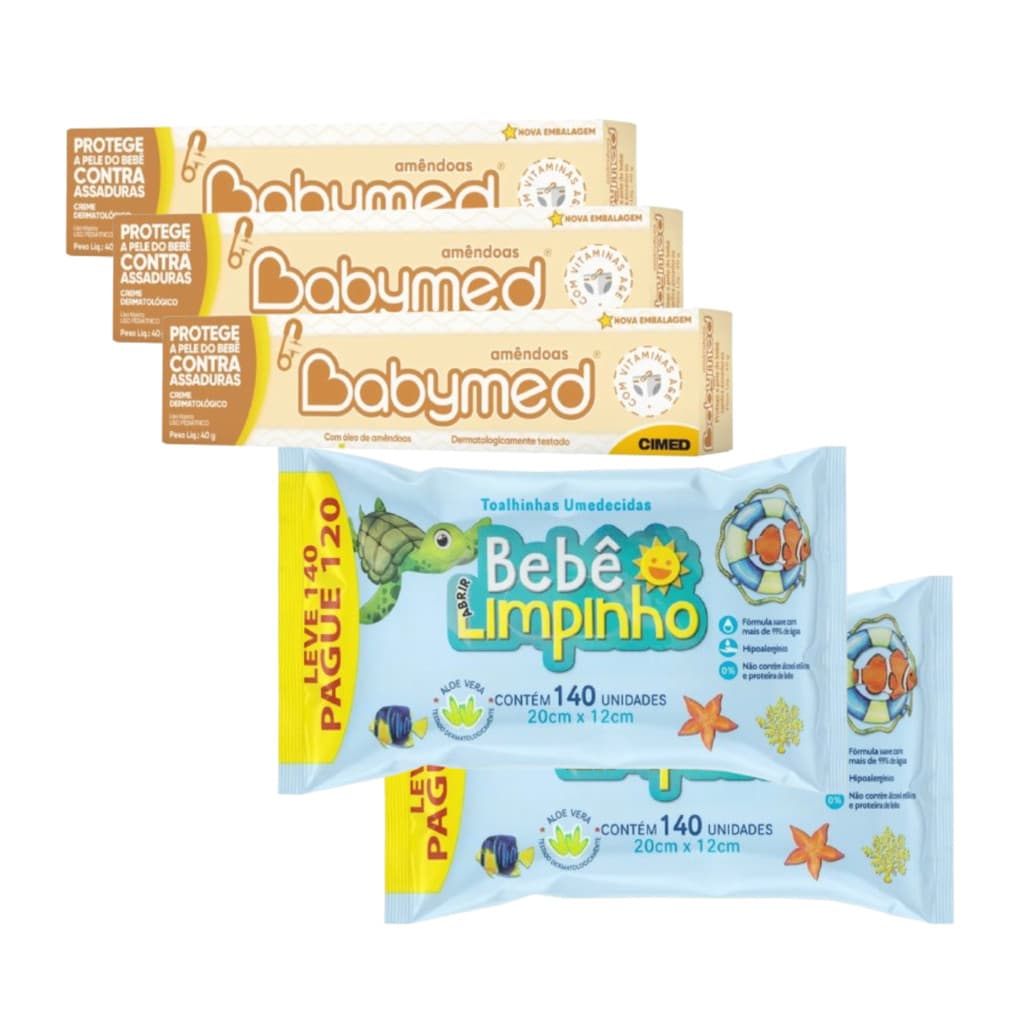 Kit Bebê 3 Babymed Amendoas 40g+2 Toalhas Umedecidas 140unid