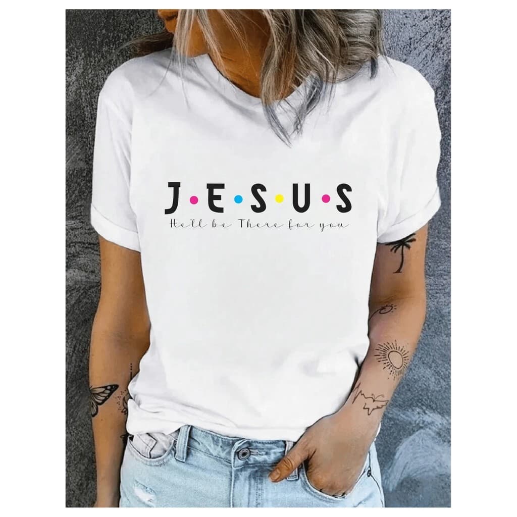 Camiseta Feminina Jesus Camisa Evangélica Cristã 100% Algodão Básica Estampada