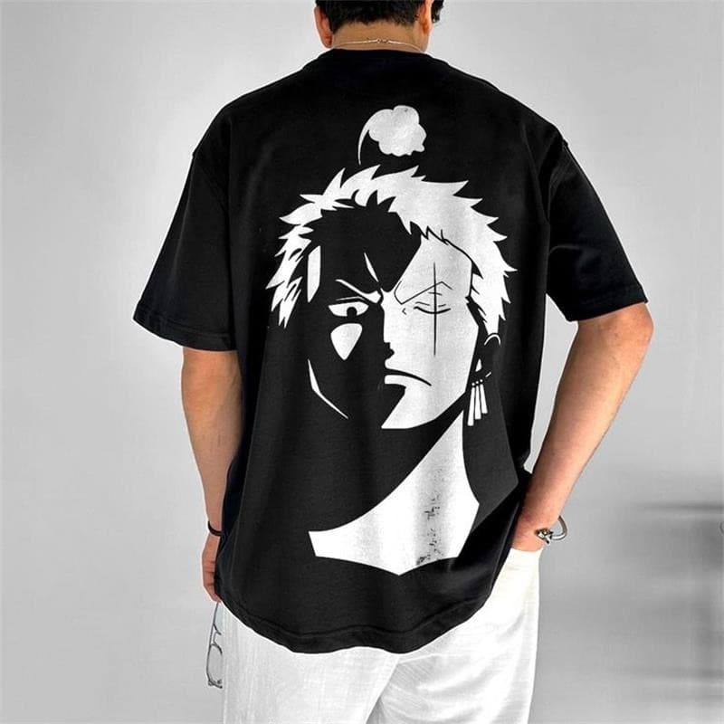 Camiseta Unissex Oversized Plus Size Feminina Masculina   preto Unissex  anime zoro one piece Algodão Streetwear