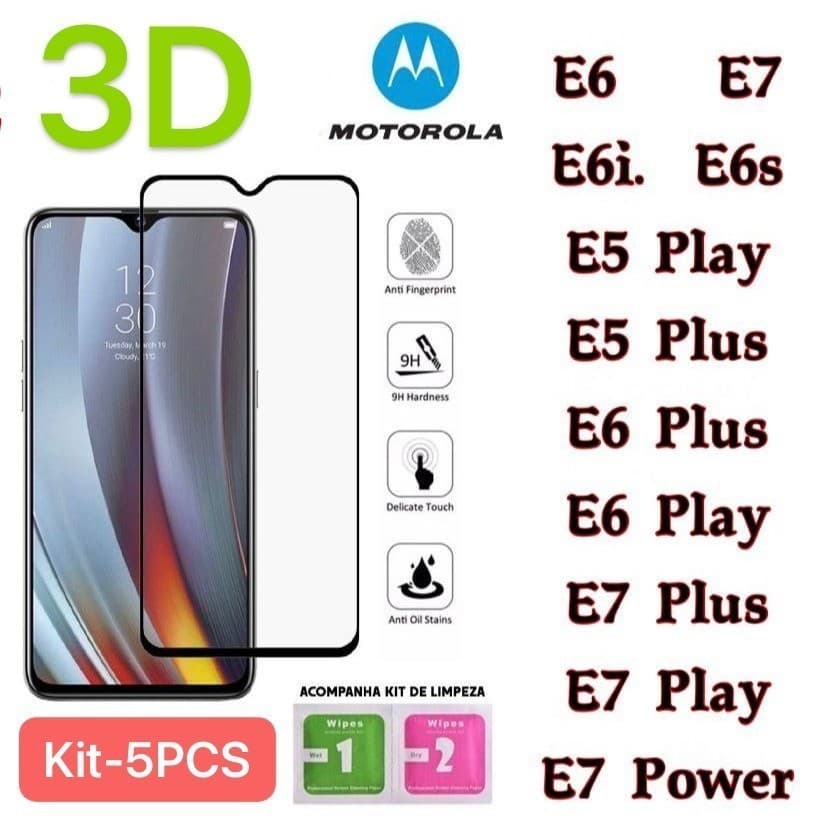 PELÍCULA DE VIDRO 3D PARA MOTO Todos Modelos E5PIAY/E5PLUS/E6/E6I/E6S/E6PLAY/E6PLUS/E7/E7PLUS/E7POWER