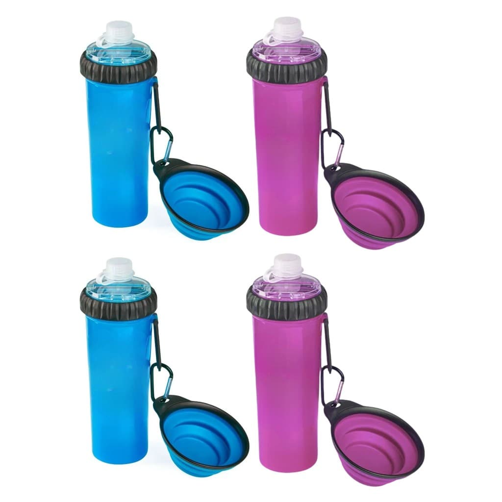 Kit 4 Dispenser Portátil Comedouro E Bebedouro Plastico BPA Free 3 em 1 Azul E Rosa