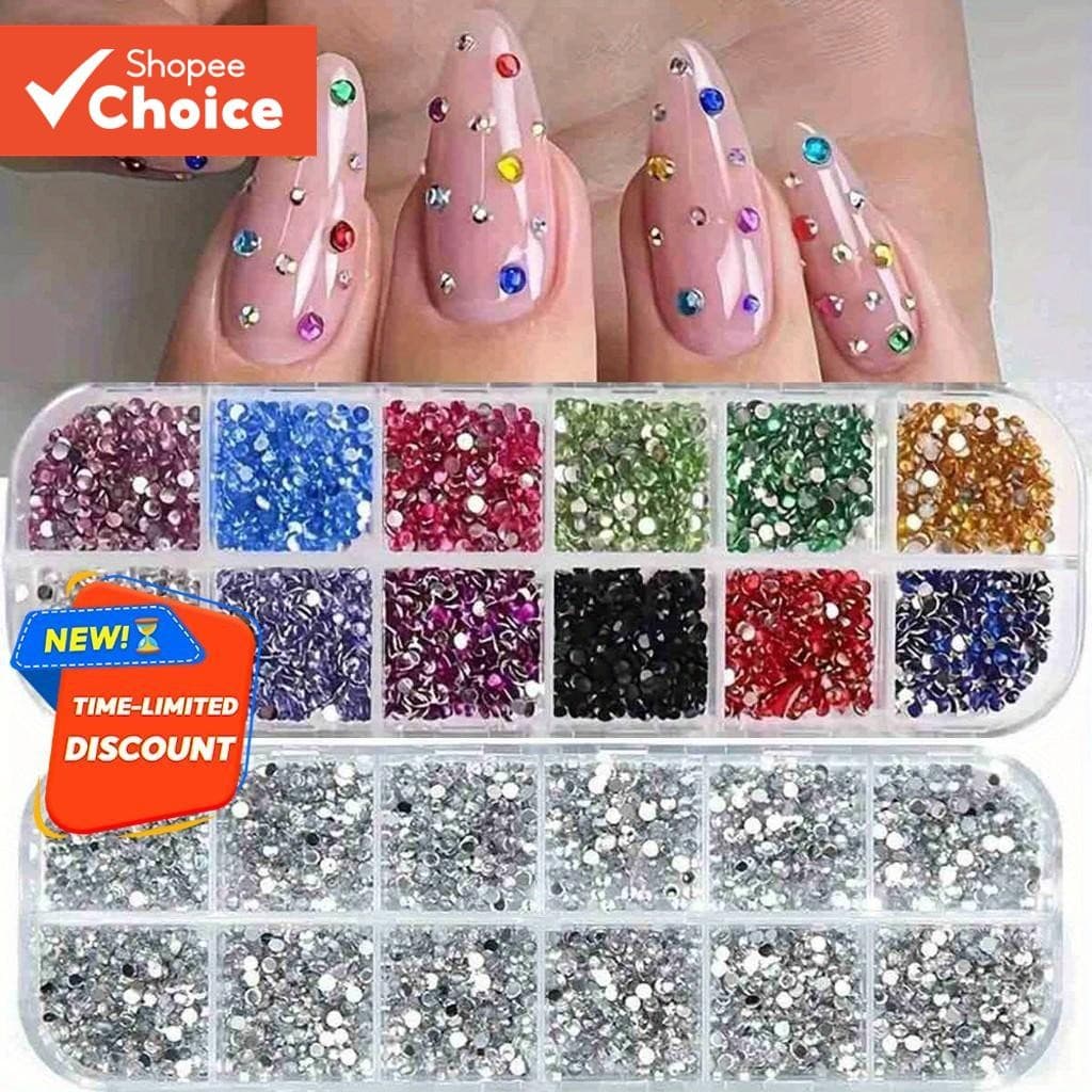 Kit-2 De Estojo De Strass Prateado + Colorido Para Maquiagem E Arte Em Unhas