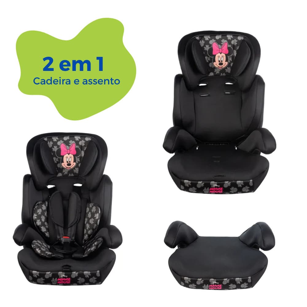 Cadeirinha Minnie Cadeira De Bebê Para Auto Carro 9 a 36kg g1/g2/g3 Infantil Preta Cinto Regulável
