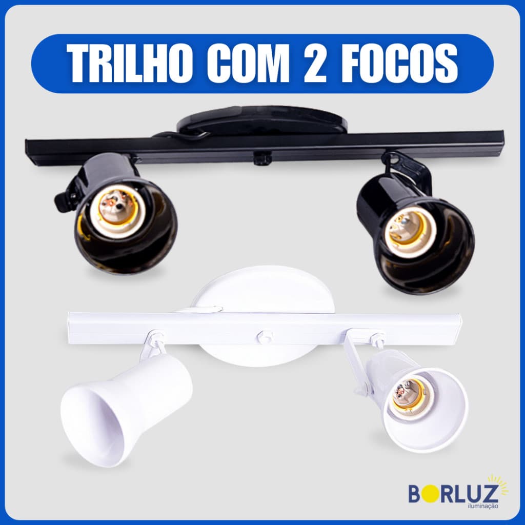 Luminária Spot Trilho Lustre Sino Com 2 Focos Ajustáveis 360° Para Lâmpadas Led Bulbo Par20