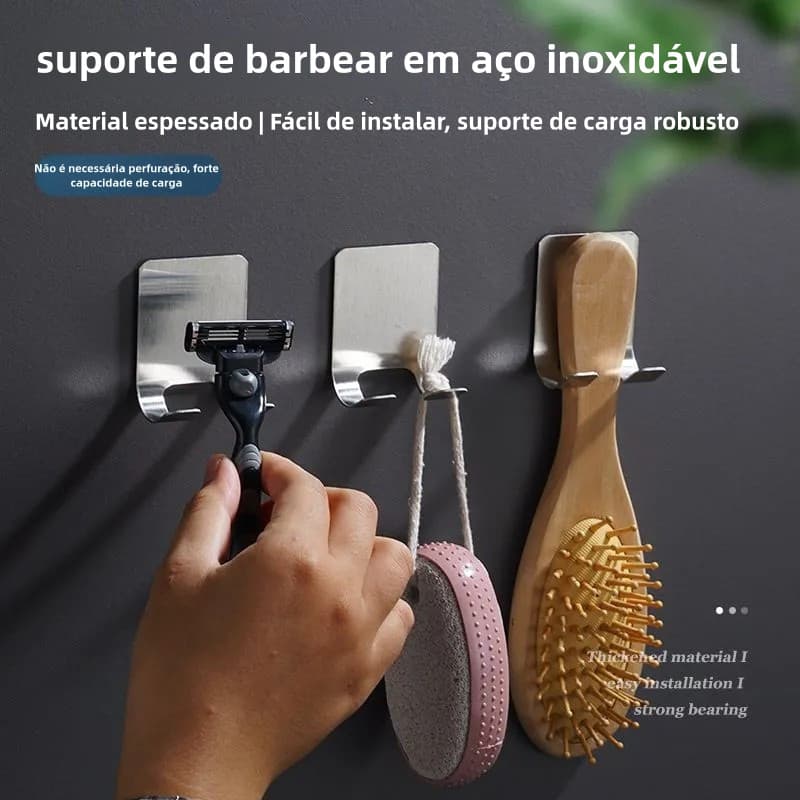 Suporte Para Parelho De Barbear Lamina Gillette Gilete Prestobarba Em Aço Inox Fita 3M