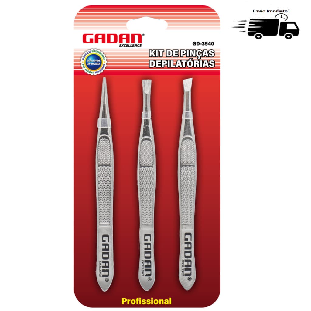 Kit 3 Pinças Depilatórias - Profissional Gadan Sobrancelhas Perfeitas
