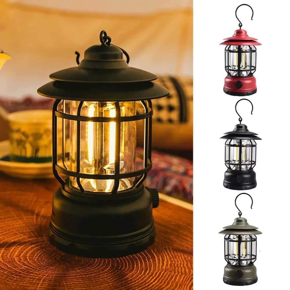 Lâmpada De Emergência Com LED Portátil Recarregável Lanterna Iluminação Retrô Para Acampamento